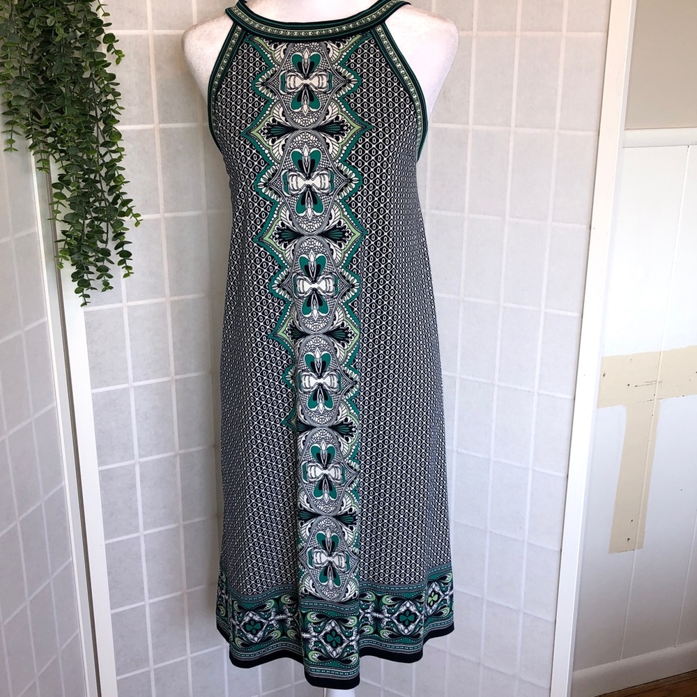 Max Studio Summer Border Crisscross Printed Matte Jersey Halter Dress